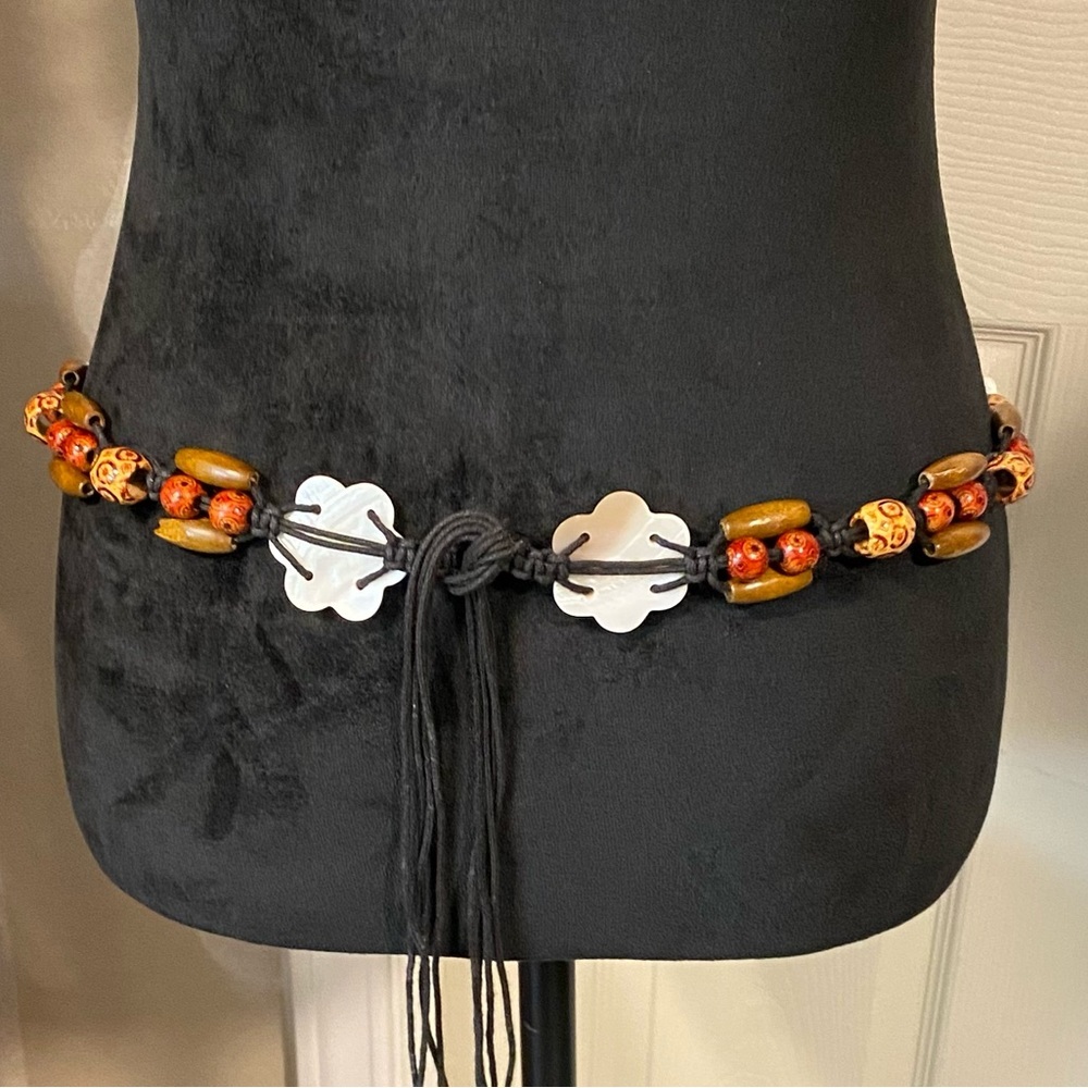 Bohemian Wooden Beaded Corded Belt Boho Hippie Vintage Shell Belt Woman’s Belt